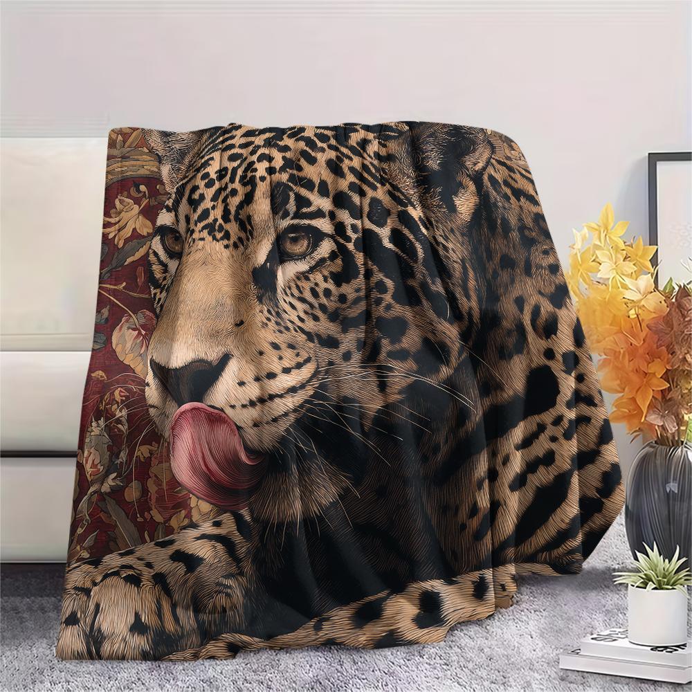 Cute Jaguar Print Flannel Blanket, High quality Comfortable for All Seasons, Home Decor, Warmth and Comfort, Perfect for Christmas Gifts