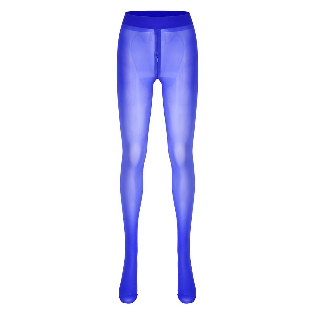 Women Sheer Pantyhose Zipper Crotch Design Stretchy See Through Tights Solid Color Elastic Waistband Leggings