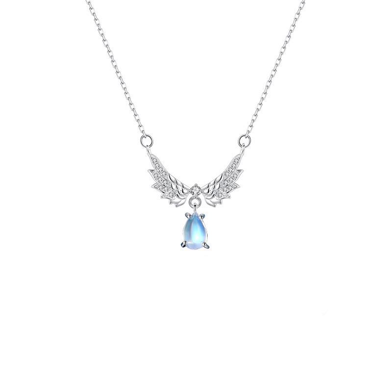 Silver-Plated Moonstone Angel Wings Necklace for Women - Elegant Gift for Girlfriend (2026 New Style)