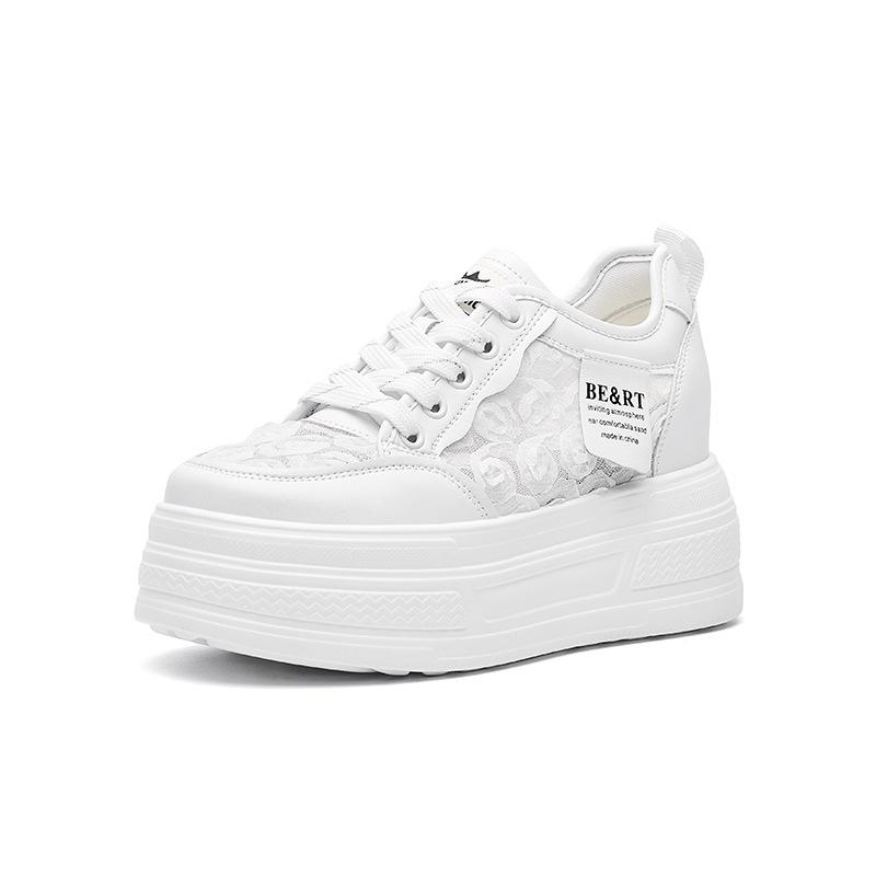 

2025 summer embroidered mesh small man height increase 9CM platform women s shoes breathable Muse fan board shoes 34 белый