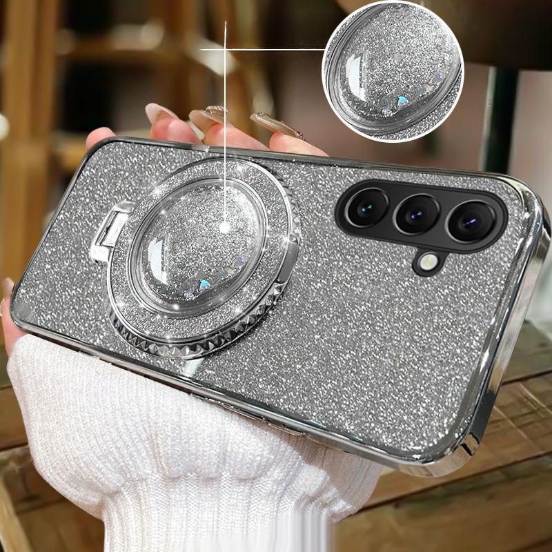 For Samsung Galaxy S25 FE / S26 FE Case with Liquid Glitter Quicksand hourglass Stand Holder Luxury Shiny Gradient Plating Girls Slim