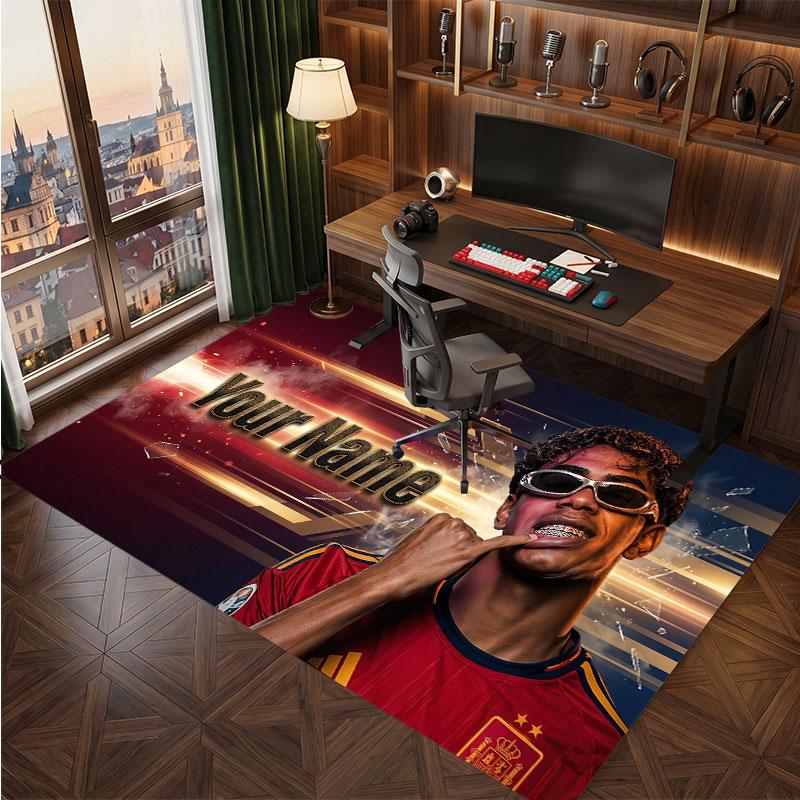 Tappeto in Velluto di Cristallo Personalizzato Lamine Yamal, Stampa Testo Nome Personalizzato, Logo Calcio Tappetino Morbido Antiscivolo Decorazione Casa Regalo