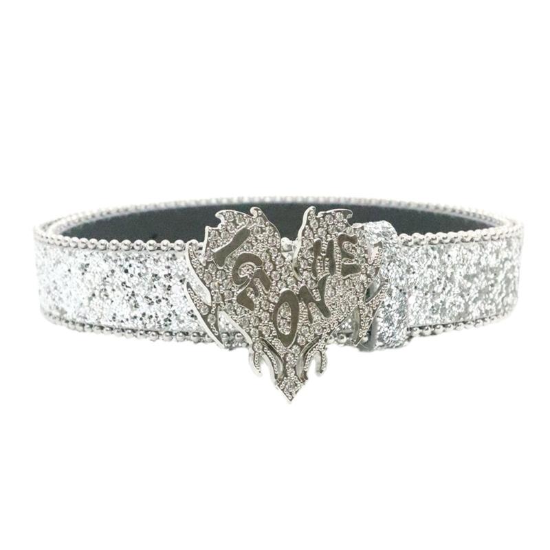 

Punk PU Waist Belt for Jean Heavy Duty Hip Hop Belt Waistband Glinting Buckle with Encrusted Rhinestones 1