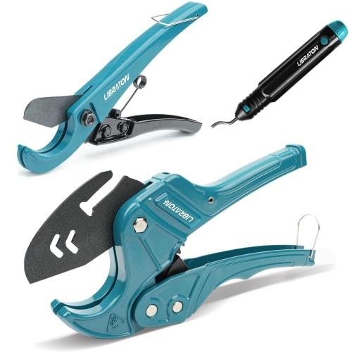 LIBRATON PVC Cutter Set, 42mm Outer Diameter, Ratchet Type, PVC Cutter, 32mm Outer Diameter, Resin Cutter, Deburring Tool, Heavy-Duty Cutting, Pipe Cu