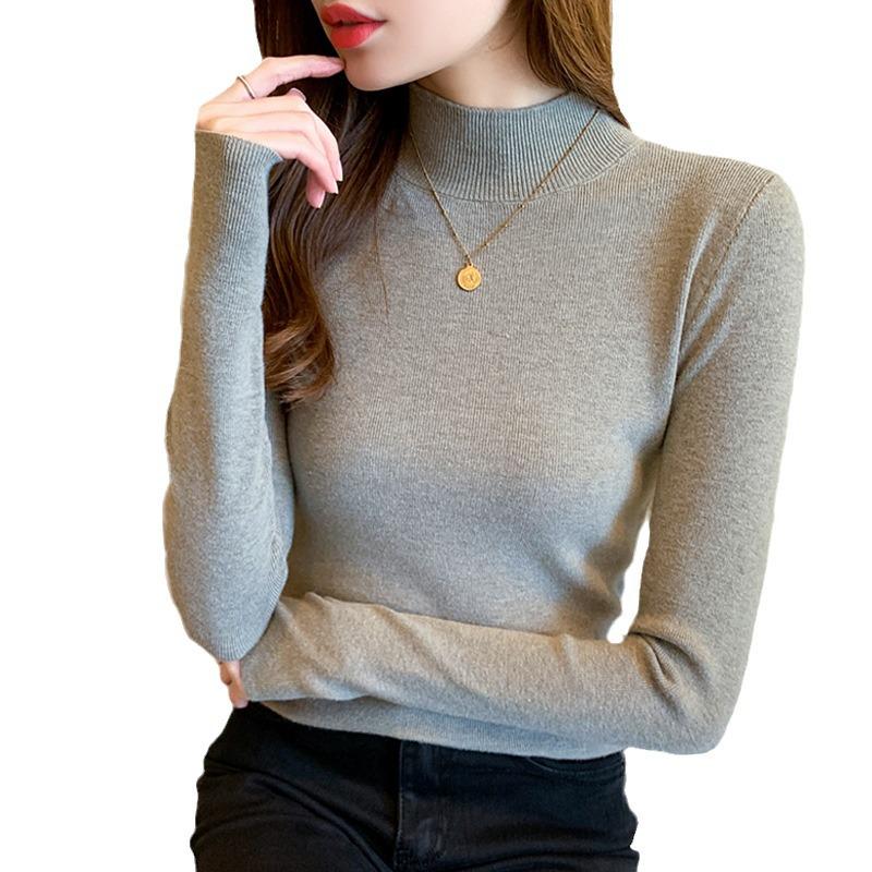 Women's Autumn/Winter Half-High Neck Knit Sweater, Long Sleeve, Versatile Chic Slimming Top