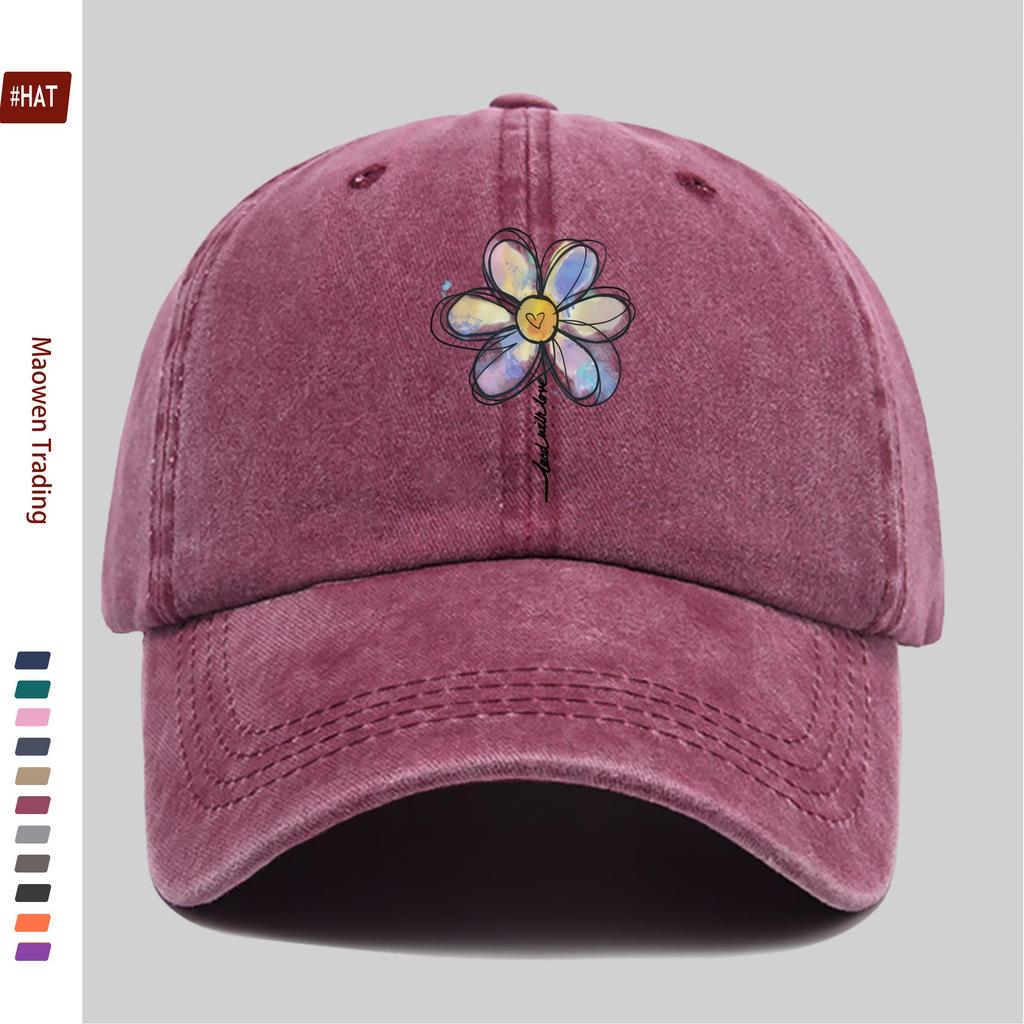 Pc Line Art Windmill Floral Pattern Printed Baseball Cap Casual Printed Design Sun Hat Casual Decorative Hat with Adjustable