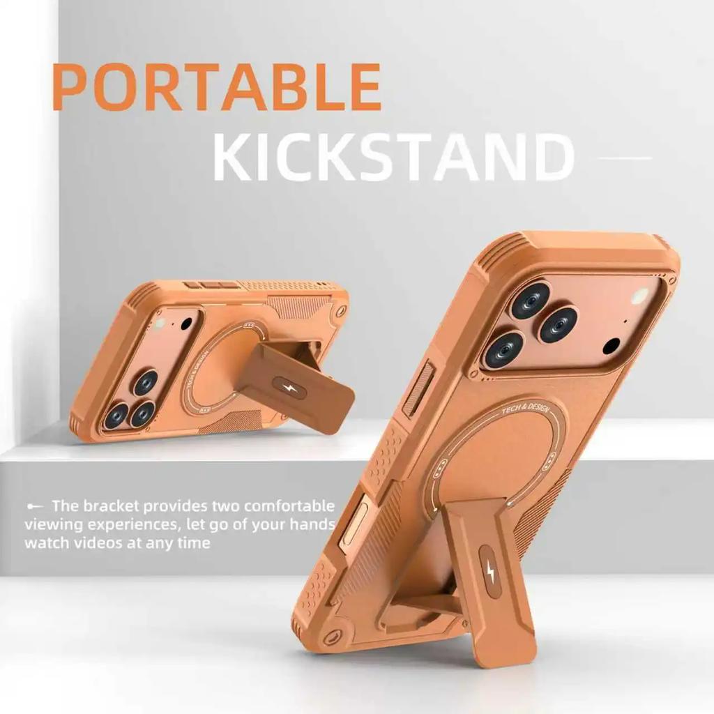 Armour Invisible Bracket Magsafe Case For iPhone 17 Pro Max Magnetic Wireless Charge Stand Holder Coque For iPhone 17 Pro Cover