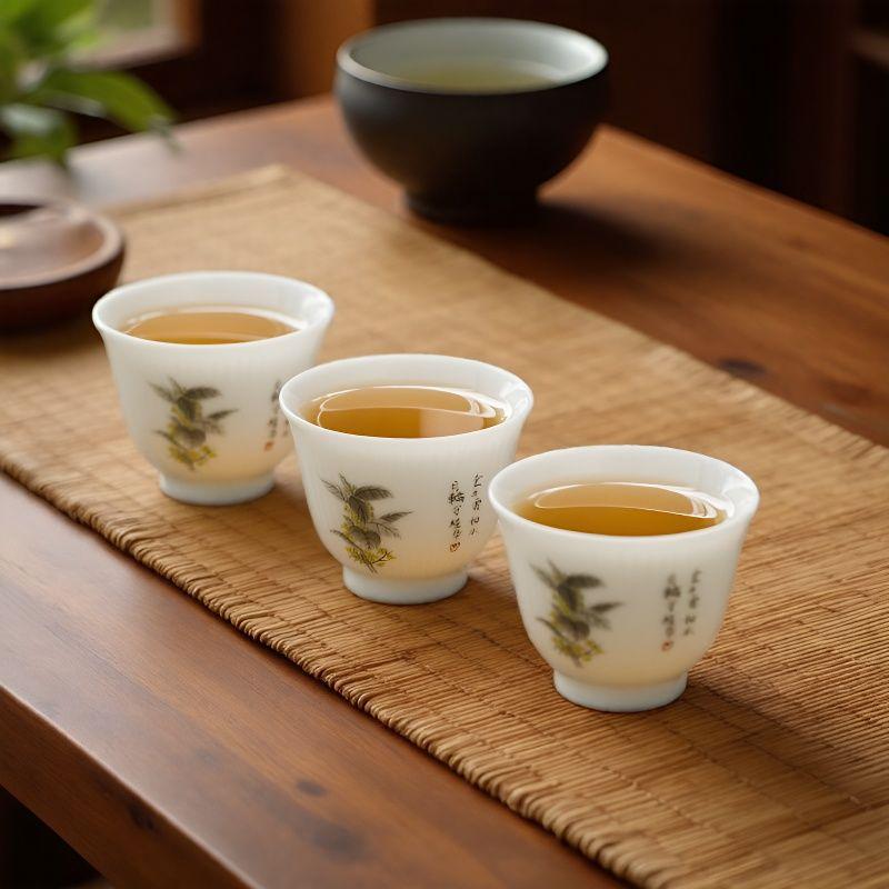 White Unglazed Porcelain Gongfu Tea Tasting Cup for Entertaining and Brewing, Customizable Jade Ceramic Cup for Home Use.