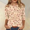 Women’s Casual Three Quarter Sleeve Halloween Print Crew Neck Top with Relaxed Fit for Seasonal Wear and Everyday Outfits