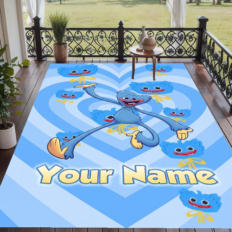 Custom Name Poppy Playtime Crystal Velvet Floor Rug Personalized Text Soft Carpet Home Decor