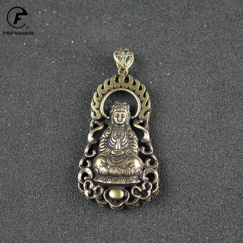 2021 New Style Antique Copper Guanyin Buddha Pendant Necklace Buddhism Lucky Blessing Chinese Characters FU Birthday Present