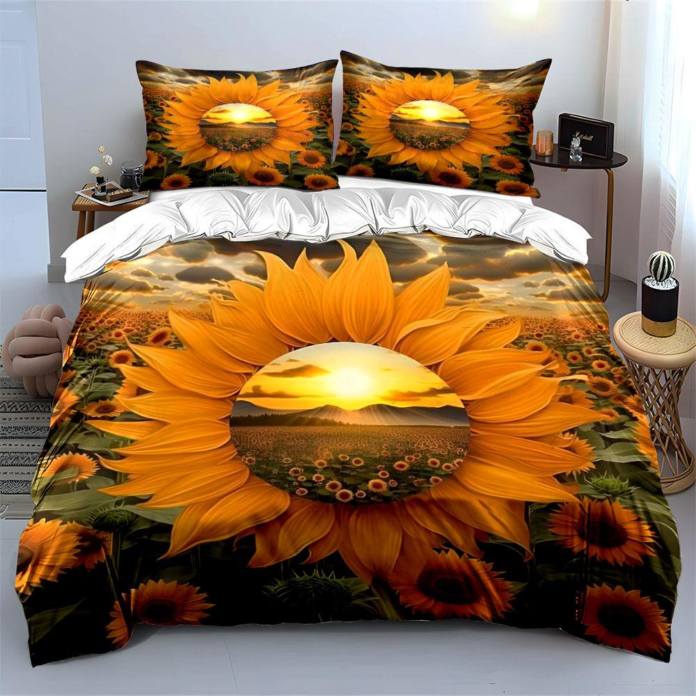 Sunflowers and sunset scenery. Bedding sets Duvet cover sets Duvet covers Pillowcases(1 * Duvet Cover 2 * Pillowcases without duvet insert)