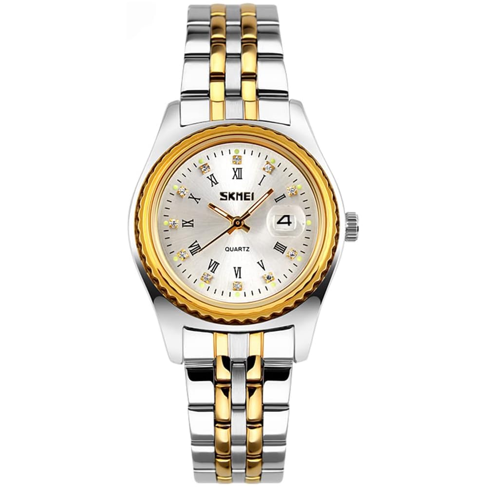 Classic Women s Analog Quartz Watch Gold Silver Stainless Steel Waterproof Casual Date Display