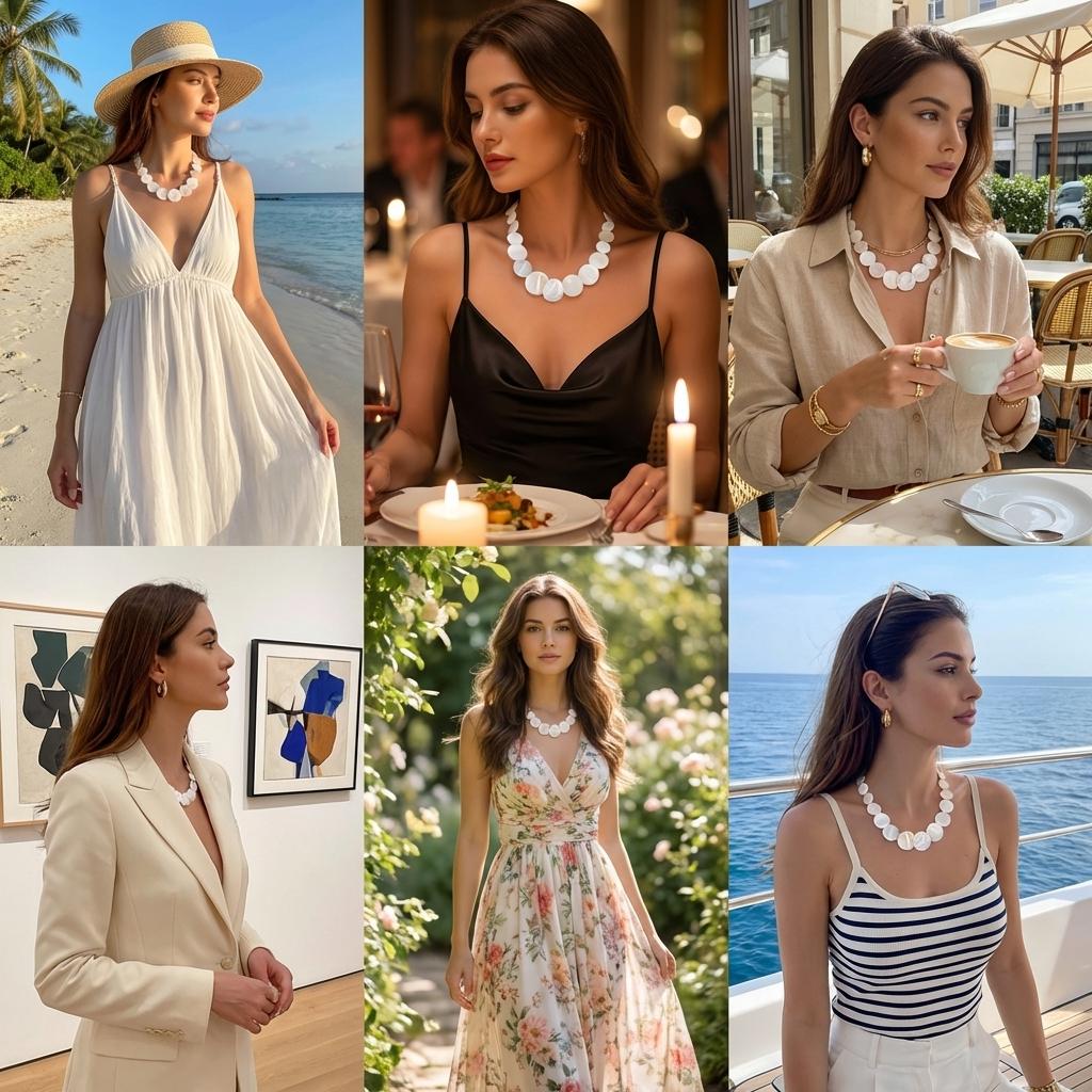 Vacation Style White Shell Disc Necklace for Women Luxury Round Seashell Beaded Collarbone Chain Minimalist Versatile Jewelry