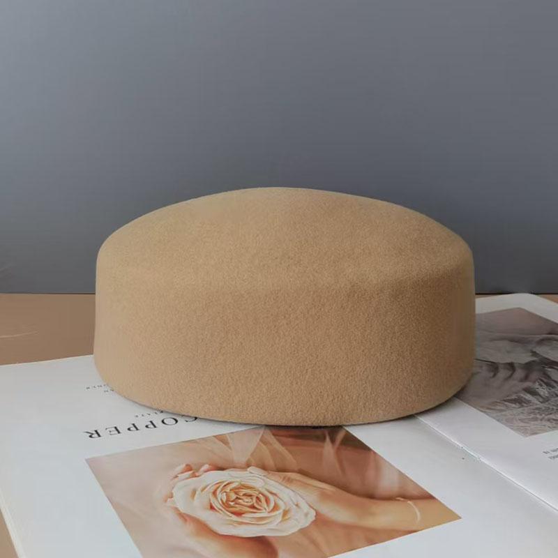 Ladies Elegant Fashion 100% Wool Hard Top Fedora Hats Winter Warm Felt Berets Hat Women Fascinator Wedding Dinner Pillbox Cap