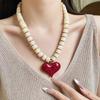 Choker Women Clavicle Necklace Round Bead Sweater Chain Acrylic Love Heart Necklace  Spring Summer
