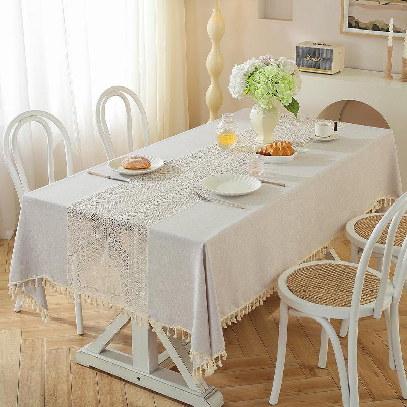 

New Hollow Lace Rectangular Tablecloth Simple Pure Colour Tassel Pendant Desk Cushion Four Seasons Universal Restaurant Decors tablecloth 100x140CM
