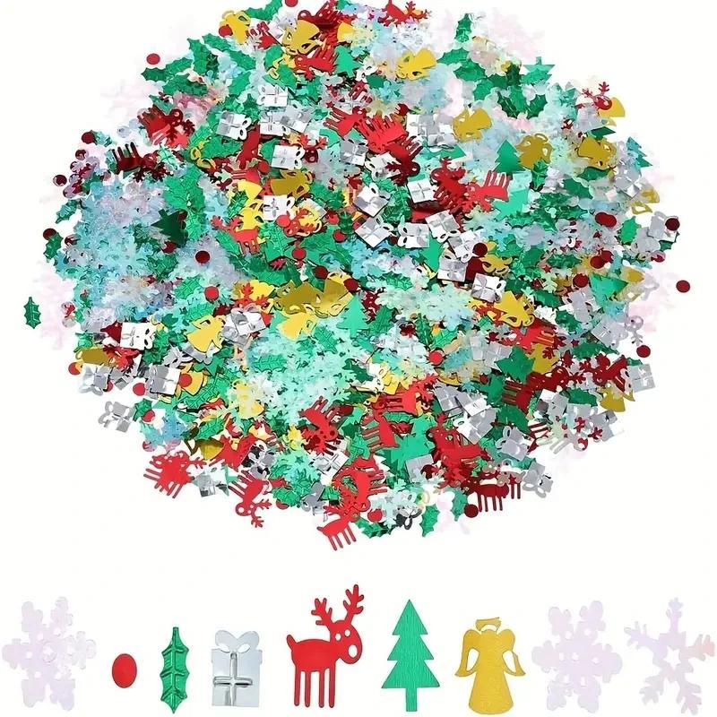 

4800Pcs Christmas New Year Metallic Foil Confetti Xmas Trees Wreath Sequins Glitter Red Green Slivery Decorations