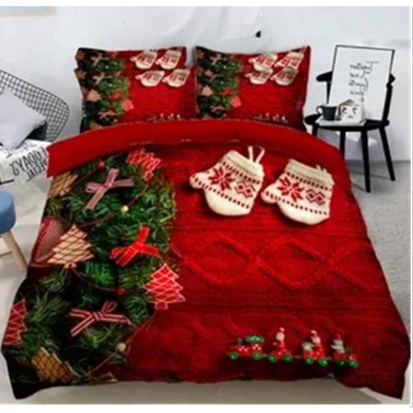 Santa Claus Bed Three-Piece Set, Digital Print Quilt Cover Sheet Set