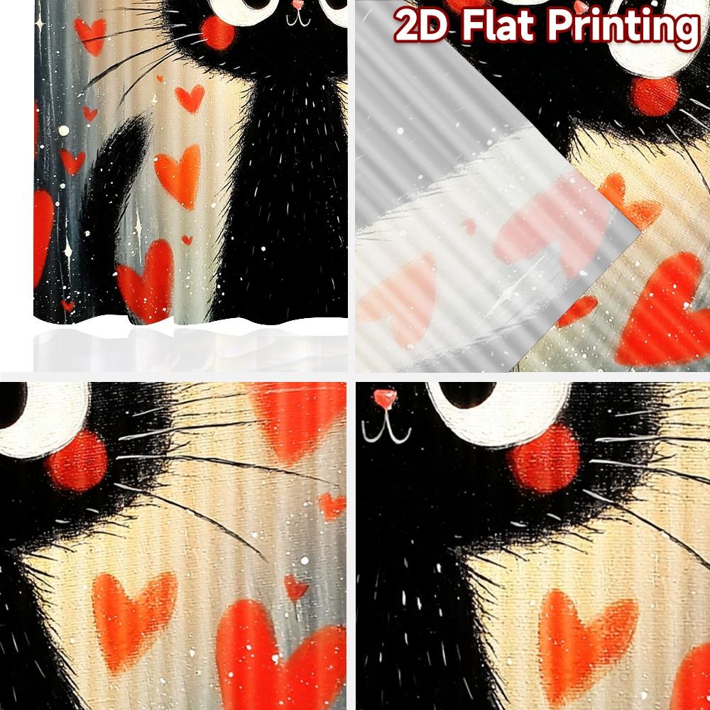 2D flat printing 2pcs Party Window Curtains Black Cat Hearts Digital Printed Polyester Drapes Festive Curtains Use for Home Wall