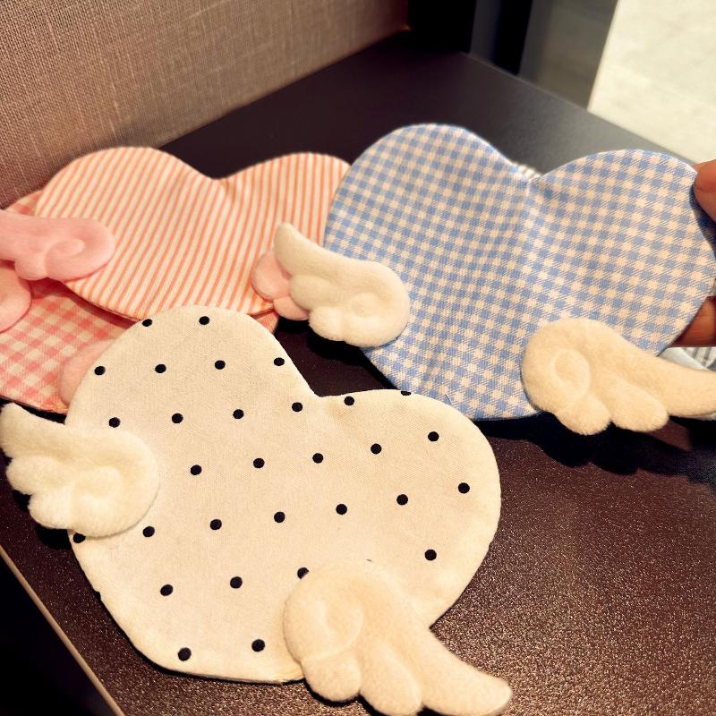 Sweet Angel Wing Heart Coaster Girly Aesthetic Plaid Anti-Scald Table Pad for Coffee Shop Desktop 1Pcs
