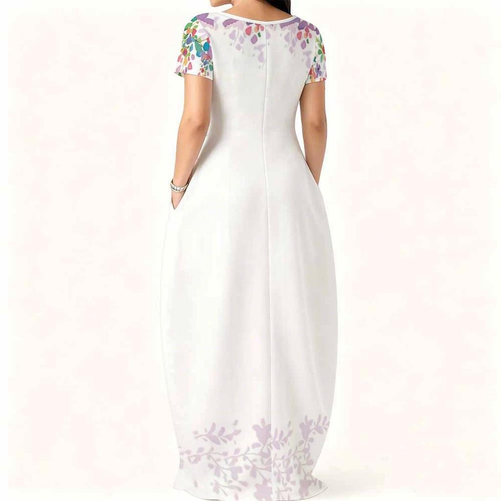 Plus Size Round Neck Short Sleeve Tunic Airy Dress For Summer Outdoor Stroll