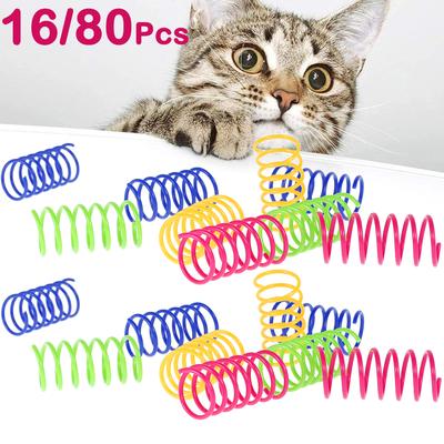 16/32/80 Piezas Juguetes de Resorte para Gatos Coloridos Espirales de Resorte para Gatitos Juguete de Plástico Duradero Creativo Juguete Interactivo para Mascotas Nuevo