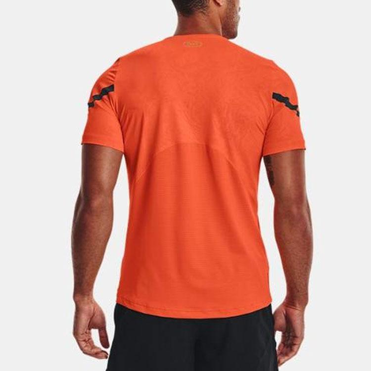 Under Armour Rush Printed Solid Logo Round Neck Dopamine Training Sports Short Sleeve T-Shirt Men Tops Orange 1370318-825
