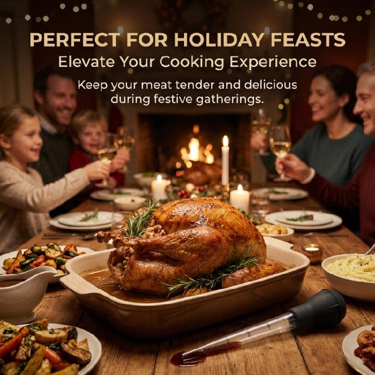 Roasting Baster Set of 5 with Flexible Squeeze Bulbs and Clear Tapered Tubes for Basting Turkey, Chicken, Steak, Fish, and Vegetables