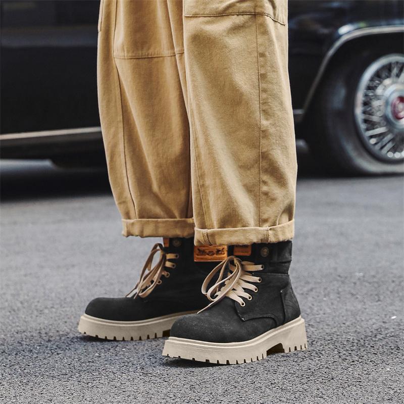 Fashion Blue Denim Men's Boot Autumn High Top Platform Cowboy Boots Man Original Casual Short Barrel Boots Men botas para hombre