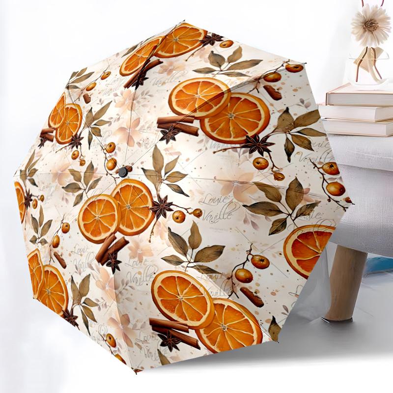 1pc Oranges Cinnamon Automatic Open/Close Folding Umbrella - Compact 8-Rib Design, Daily Use, Perfect Gift for Friends & Family Yy260327080