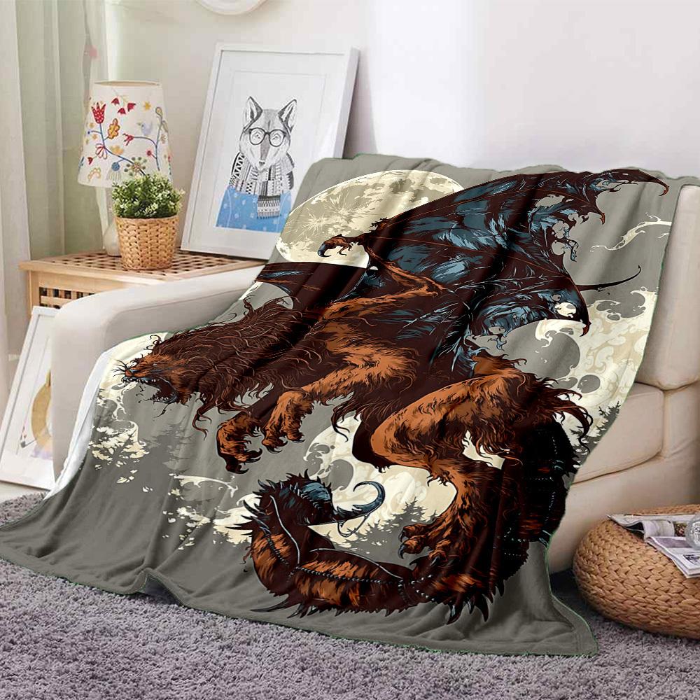 1pz Coperta con Drago Bestia, Coperta Leggera in Flanella per Divano, Letto, Viaggio, Campeggio, Soggiorno, Ufficio, Divano, Sedia e Letto