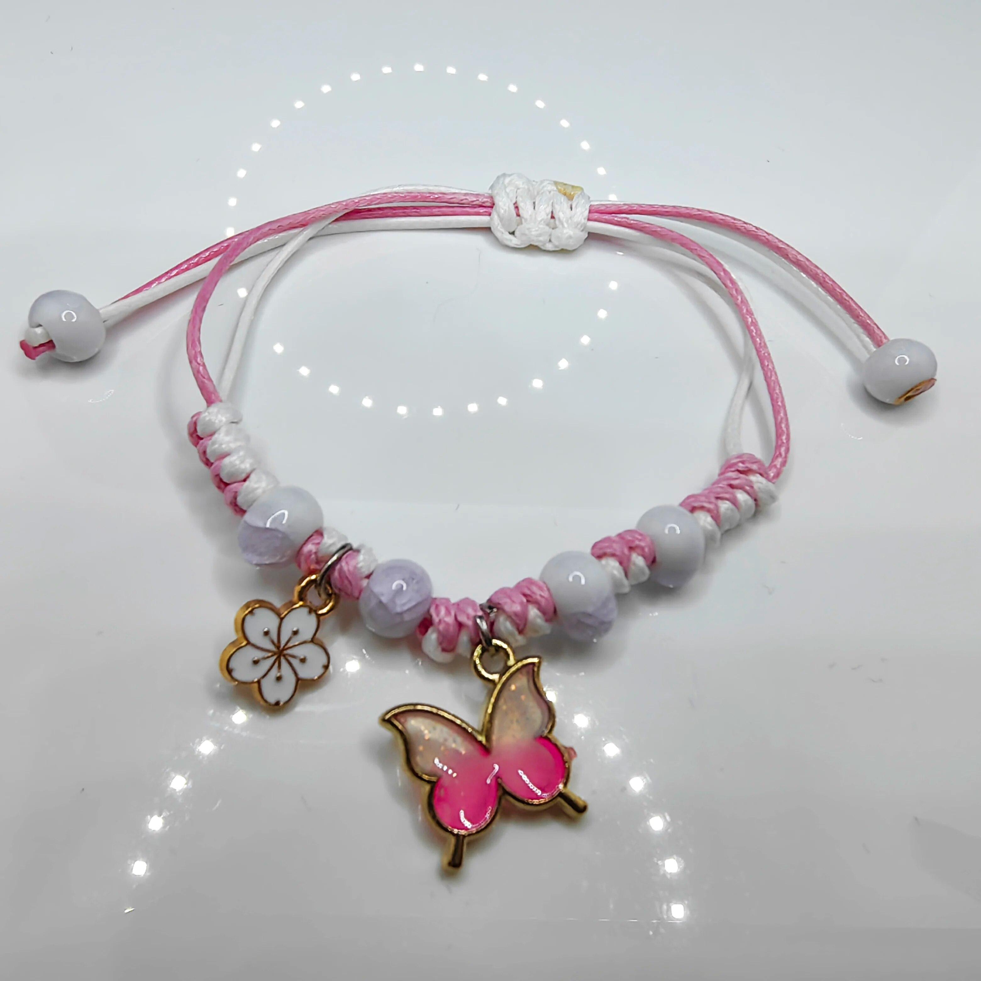 

Регулируемый красочный браслет с подвеской в ​​виде бабочки на удачу для женщин и девочек, подарки на день рождения для детей, очаровательные модные браслеты для пар розовый