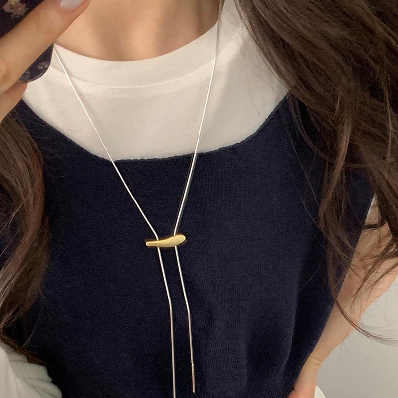 LATS Fashion Minimalist Long Pull Necklaces for Women Luxury Elegant Silver Color Matte Snake Bone Chain Necklace Jewelry Gift