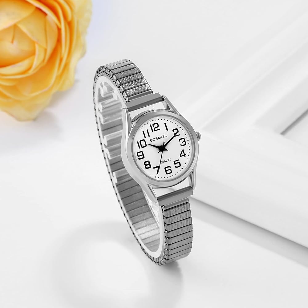 "Women's Analog Waterproof Watch Stainless Steel Elastic Band Simple Casual Fashion Accessory Silver"