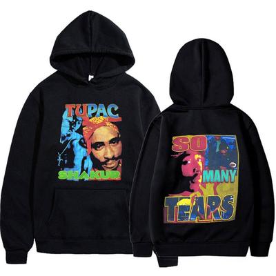 ראפר טופאק 2pac שאקור קפוצ'ונים כל כך הרבה דמעות גברים היפ הופ קפוצ'ון קז'ואל סוודרים וינטג' קפוצ'ון ג'וגר רפוי בגדי Y2k גברים