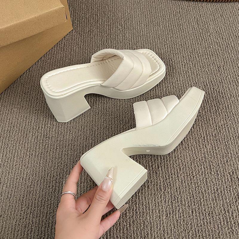 Waterproof Table Thick-soled Cool Slippers, Women's Ins Trendy Outer Wear One-word Slippers, New Thick-heeled High-heeled Shoes In Summer