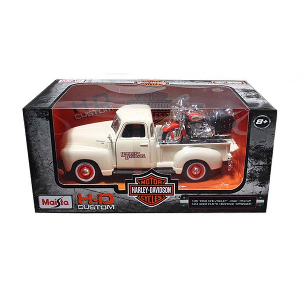 Maisto 1:24 Harley-Davidson Pickup Truck & Motorcycle Diecast Model Set, Ivory (1 Set)