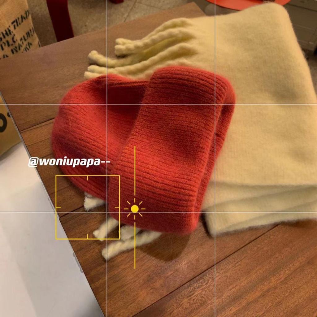 Internet celebrity Angola rabbit hair solid color light board autumn and winter versatile candy color vertical stripe outdoor warm knitted hat women