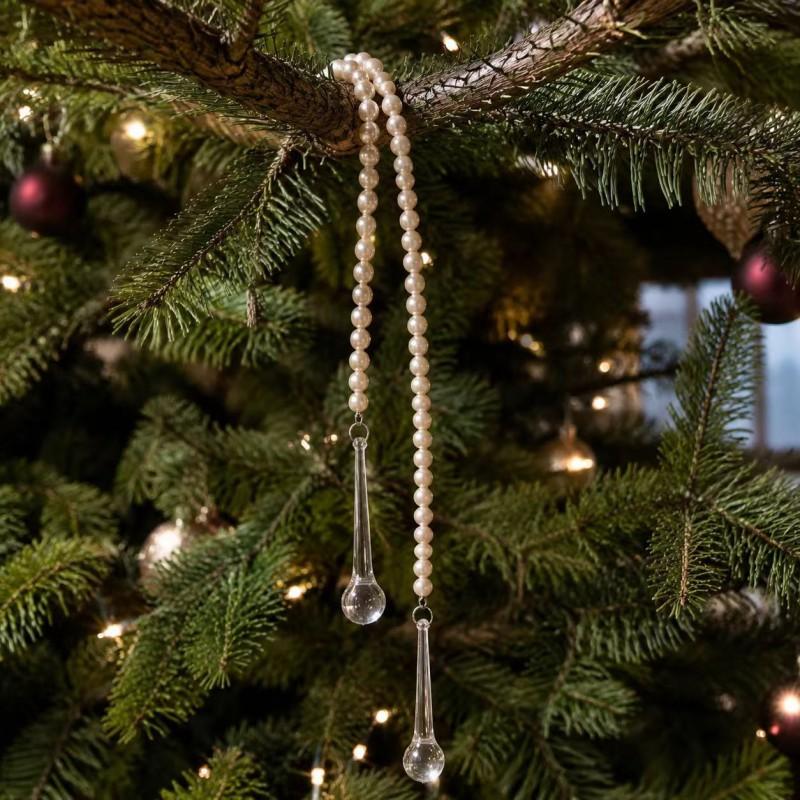 Vintage Pearl Crystal Hanging Ornament Christmas Tree Decor Holiday Party Decoration Lightweight Luxury Style