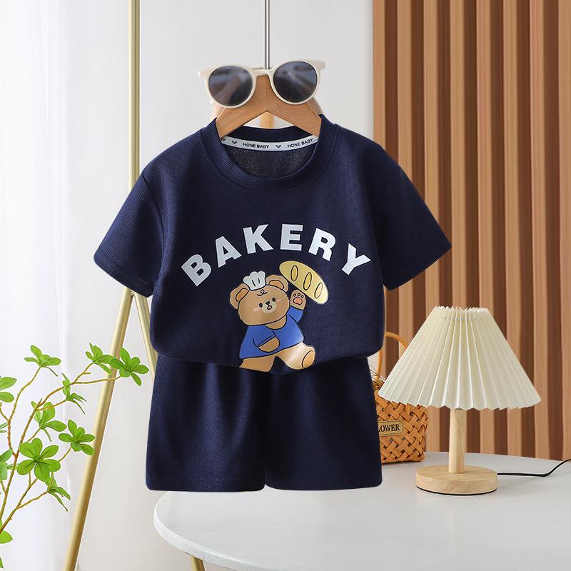 

2023 Kids Short Sleeve Waffle Pattern Set - Summer Casual Korean Style for Boys and Girls 80 cm