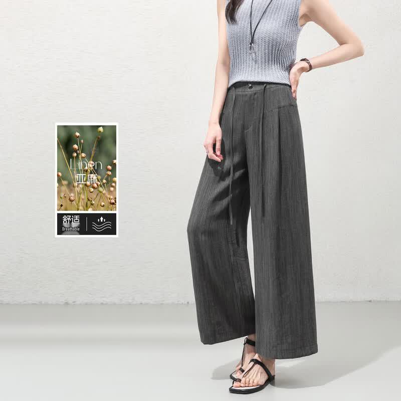 Women s Linen Blend Textured Cropped Trousers M