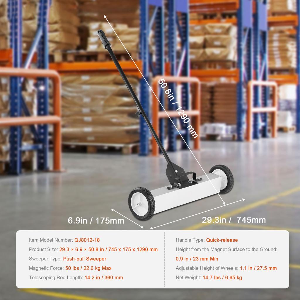 SucceBuy Rolling Magnetic Sweeper with Wheels Push-Type Magnetic Pick Up Sweeper Large Magnet Pickup Lawn Sweeper Easy Cleanup
