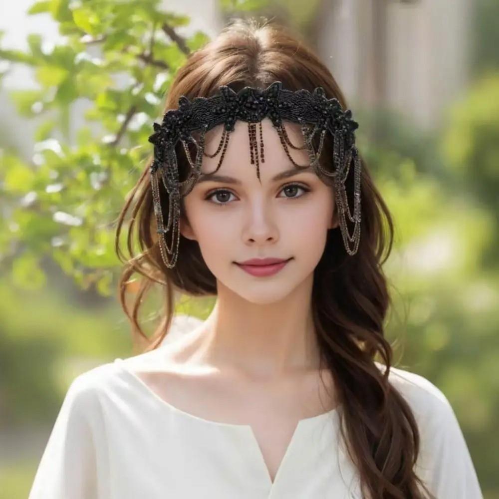 Chain Tassel Rhinestone Headband Flower Shape Bridal Headdress  Party Banquet