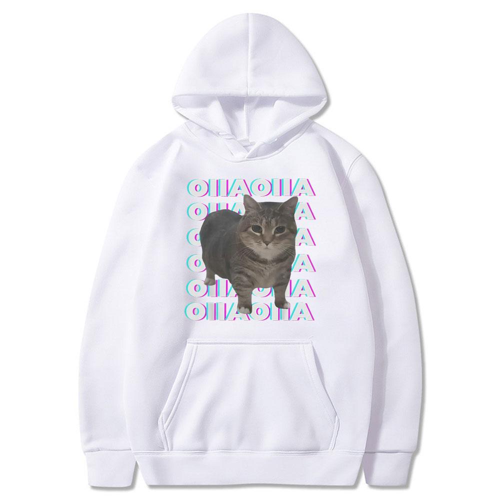 OIIA OIIA Spinning Cat Meme Glitch Disco Funny Tops Men Women Clothing Cotton Short Sleeve Streetwears Fashion Vintage Hoodies