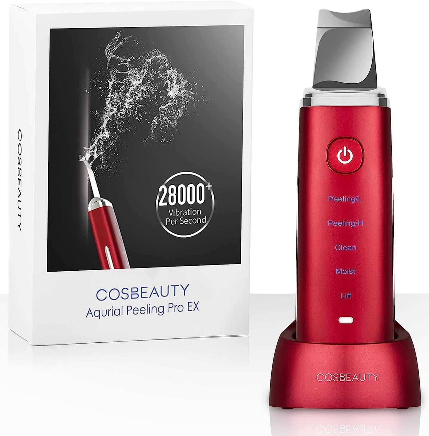 

COSBEAUTY Aqua Peeling Pro EX Устройство для красоты лица, Ультразвуковой гидропилинг, Уход за порами, Очищение, Отшелушивание, Готово к подарку, Красный, CB050, Унисекс