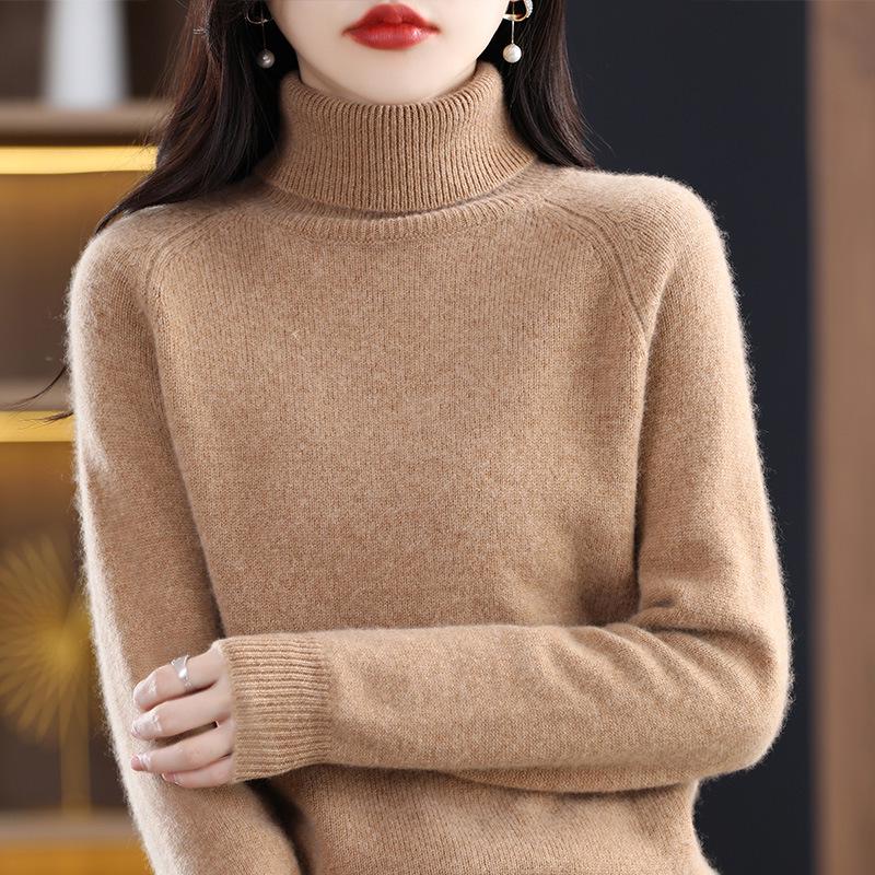 High-Neck Slimming Knit Sweater - Women's Elegant Autumn/Winter Base Layer