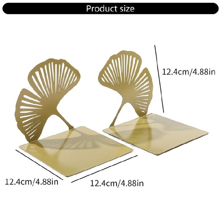 2 szt. Puste podpórki do książek na półki Wytrzymałe metalowe podpórki do książek Podpórki do książek liść ginkgo Podpórki do książek na biurko Dekoracyjny stoper do książek