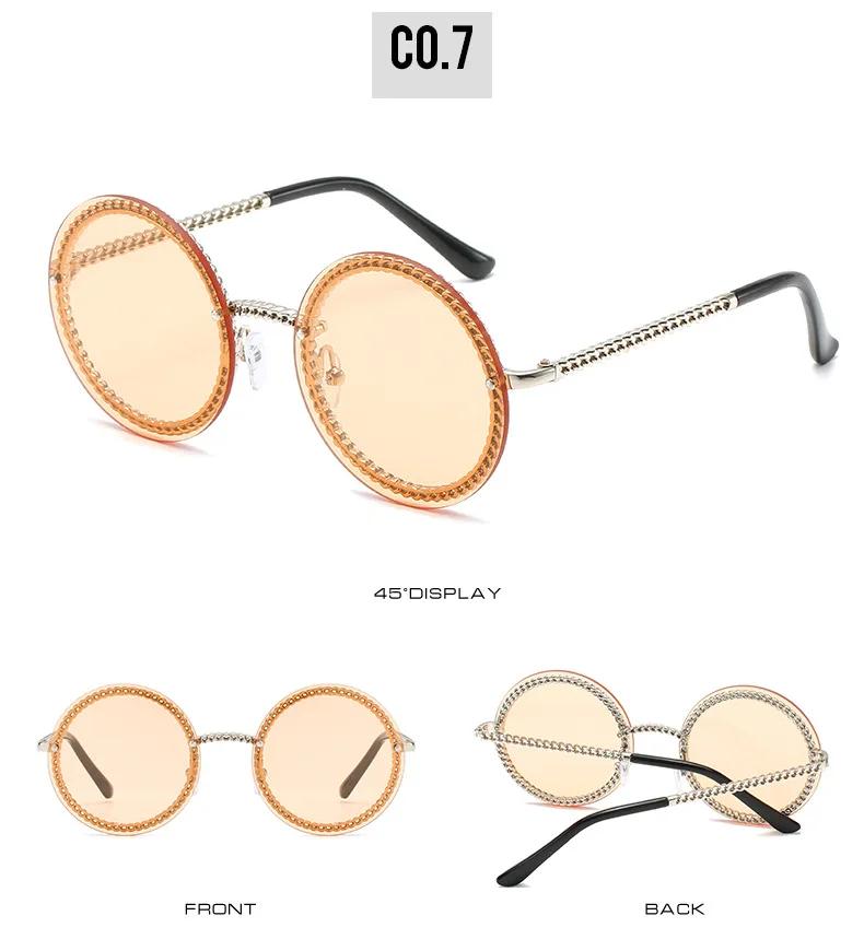 Luxury Metal Chain Round Sunglasses Rimless Brand Shades for Women Circle Sun Glasses Gradient Oculos Zonnebril Dames