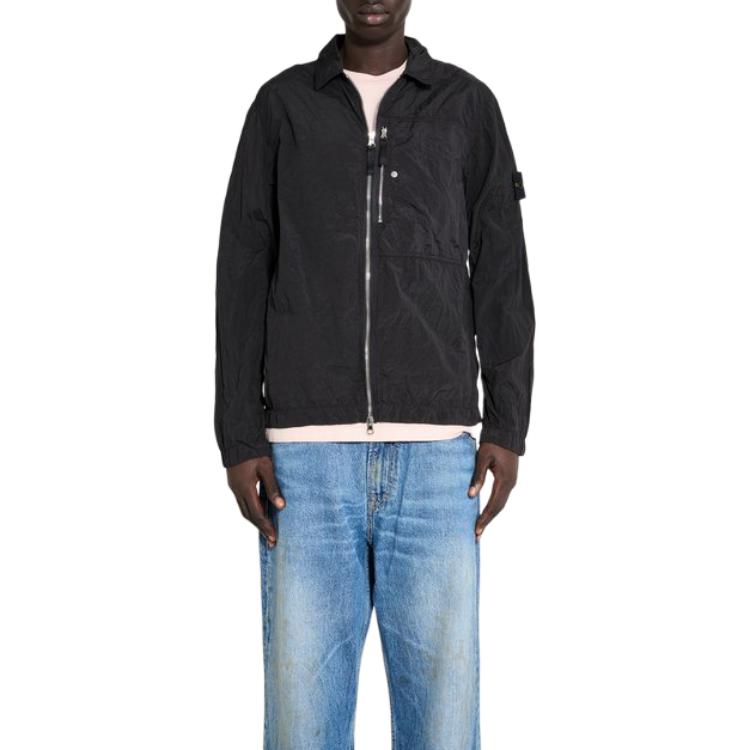 STONE ISLAND Ss25 Nylon Metal Solid Logo Patch Zip Long Sleeve Jacket Men Jacket Black K1S1512000-05S0019-V0029